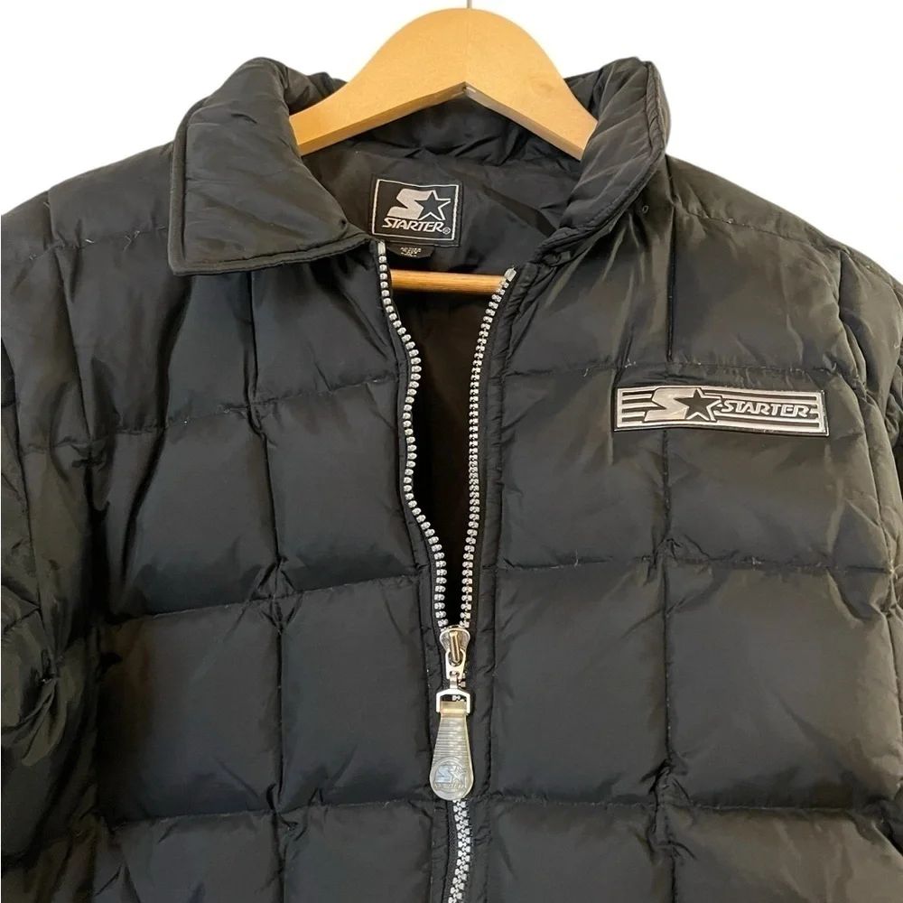 STARTER Vintage Black Square Quilted Down Filled Puffer Coat, M